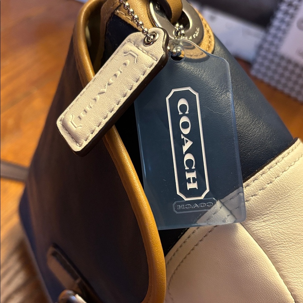 Coach Navy, White & Tan Leather Crossbody Bag - Picture 6 of 12